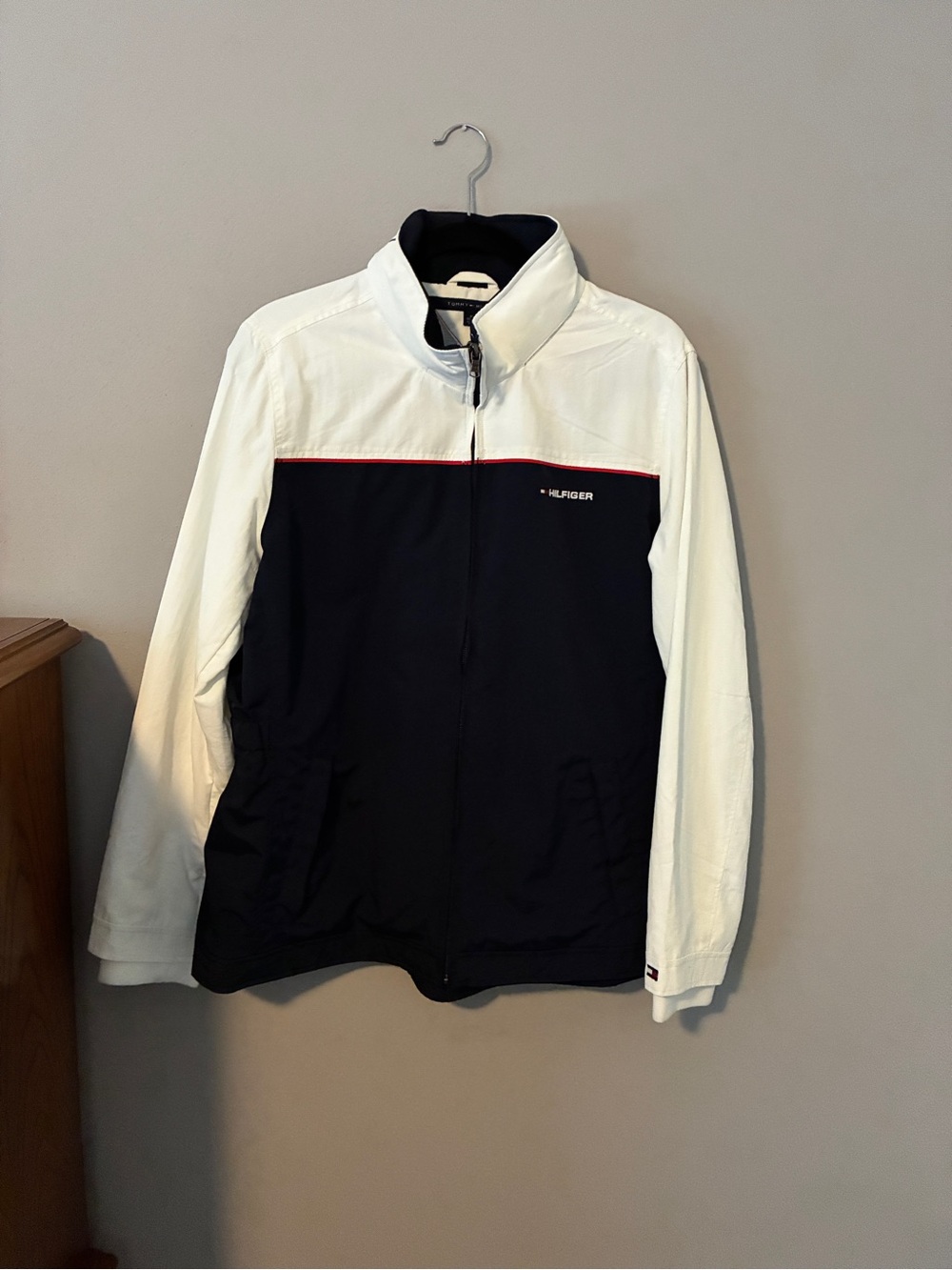 Tommy Hilfiger White and Navy Zip-Front Utility Jacket